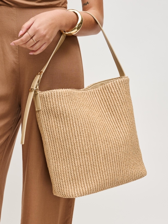 Handbags - Slouchy Ribbed Weave Alethea Beige Woven Hobo Shoulder Bag